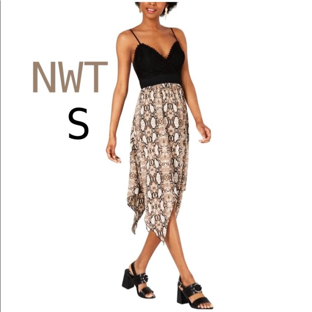 NWT (S) Speechless snake print handkerchief hem crochet black embroidery juniors